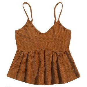 V Neck Ruffle Peplum Rib Crop Top